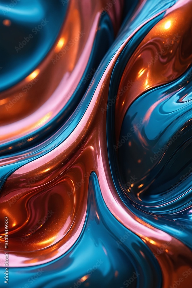 Abstract Metallic Swirls in Blue and Gold