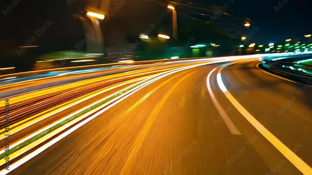 Dynamic light trails on a winding highway captured at night showcasing ...