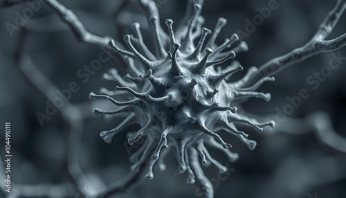 Grey neurone closeup isolated with white highlights, png