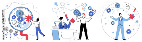 Logical analysis vector illustration. The symphony rationality plays in auditorium thought, harmonized by conductor logical analysis In garden strategy, flowers success bloom under meticulous care