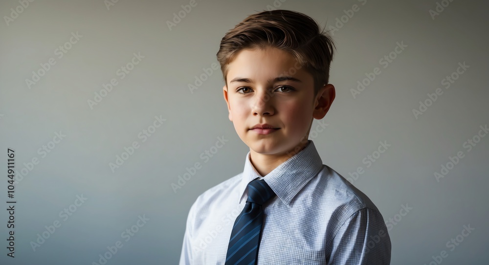 caucasian teen boy office formal bright background wearing fashion portrait