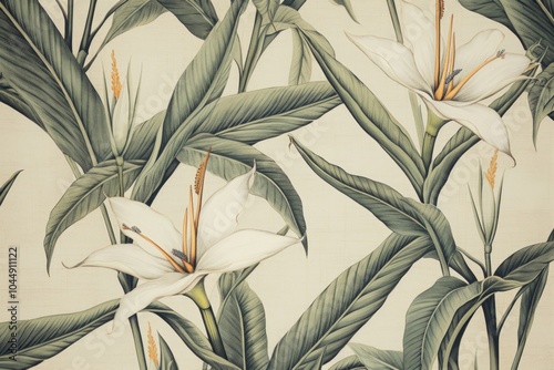 Pastel monotone seamless bird of paradise pattern flower backgrounds.