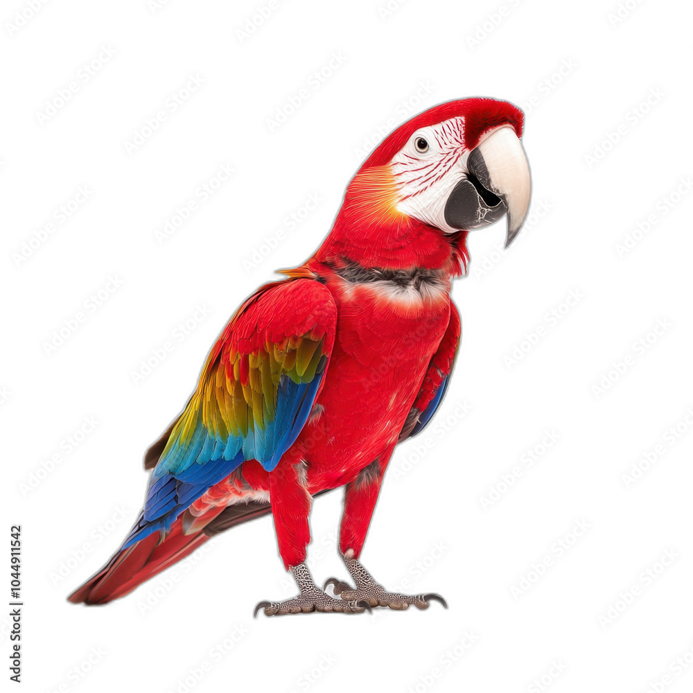 Obraz premium Scarlet macaw parrot with colorful feathers transparent background
