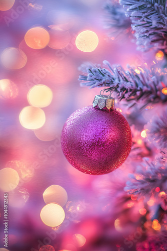 Pink Christmas & Holiday Season Bauble On A Christmas Tree