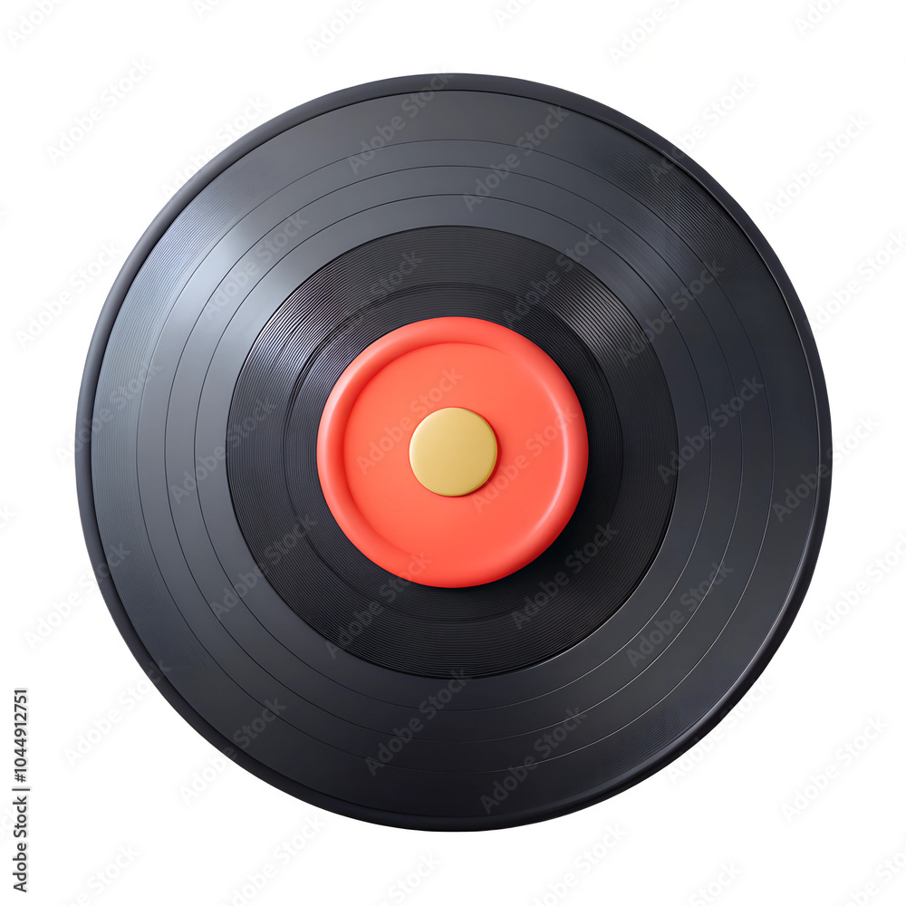 Vinyl record icon, black with circular grooves and red center