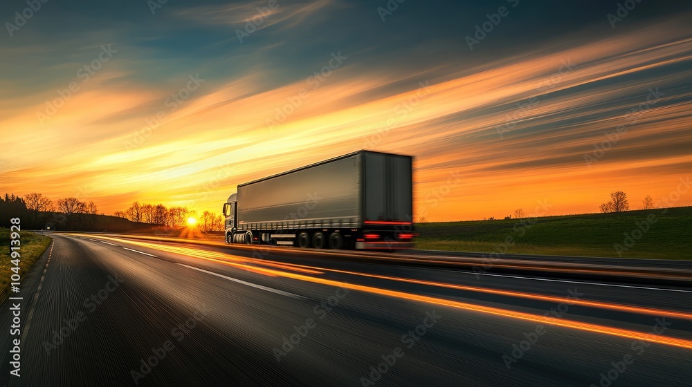 Truck on Road at Sunset with Motion Blur Truck on Road at Sunset with Motion Blur