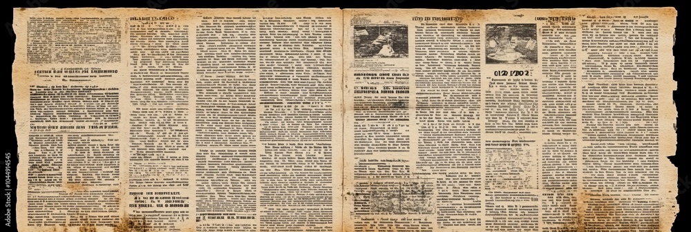 Obraz premium Old Newspaper Yellowed Textured Paper With Headlines and Columns from 1940s, Journalism Concept