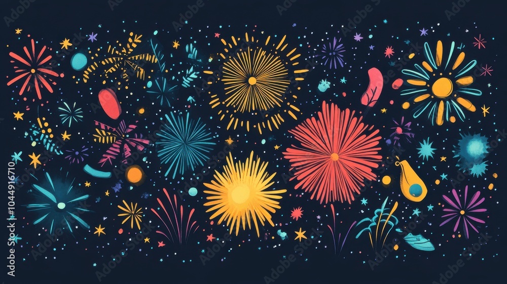 Fireworks in bold lines and patterns, set against a dark background with stars, creating a festive and vibrant Diwali scene. Diwali Fireworks in bold lines and patterns, set against a dark background with stars, creating a festive and vibrant Diwali scene. Diwali