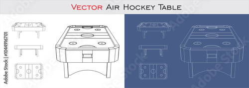 Air Hockey Table vector technical drawing line blueprint. isolated on transparent background