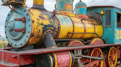 Vibrant Vintage Steam Locomotive in Rustic Setting photo