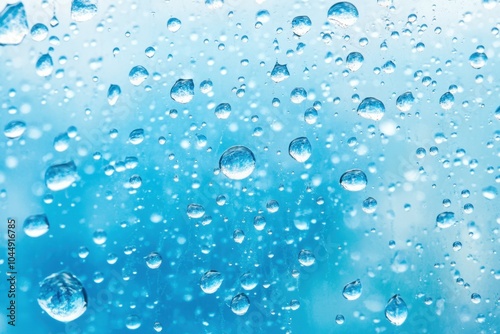 Refreshing water drops on cool blue background