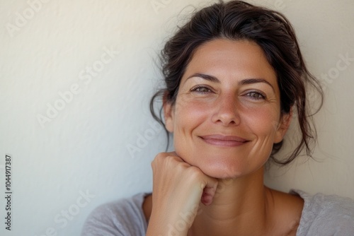 A smiling woman's face in a close-up shot