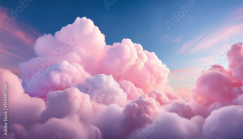 Pink sky with clouds, Sky cotton pink pastel clouds illustration, sky background abstract