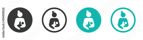 Breastfeeding vector icons. Mother feeding breast milk to vector baby signs. Lactating mother icon