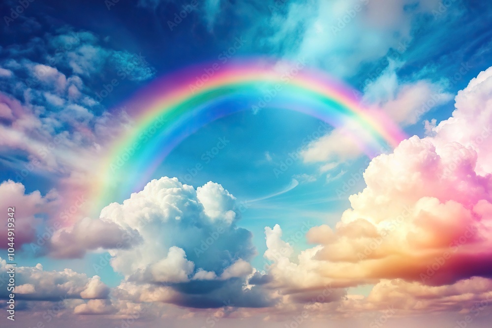 Sky with soft pastel tones, rainbow colors, asymmetrical cloud formations Sky with soft pastel tones, rainbow colors, asymmetrical cloud formations