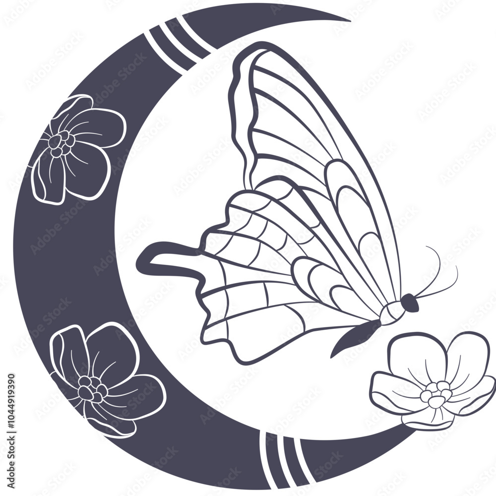 Obraz premium Tattoo with butterfly on the flower and crescent