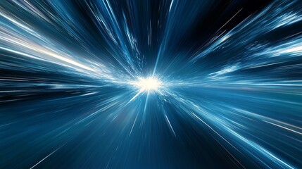 Abstract Blue Lights Zoom Background, Speed Motion Pattern Texture, Warp Technology Concept