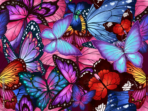Seamless Pattern Butterflies. Decoration for Wrapping Paper or Wallpaper. Design with Flying Moths. Endless Colorful Digital illustration