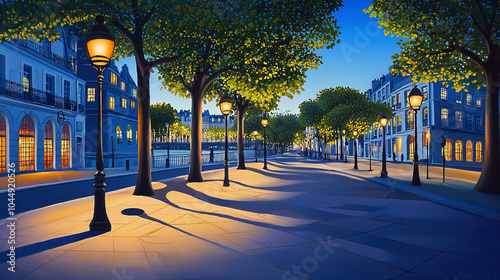 Fototapeta Naklejka Na Ścianę i Meble -  Impressionism painting, landscape of a street in Europe at night