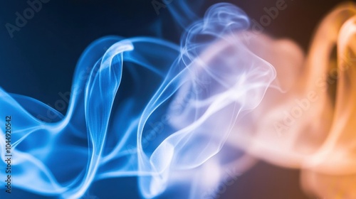 Ethereal blue orange smoke swirls on dark background