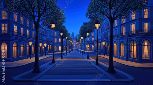 Fototapeta Naklejka Na Ścianę i Meble -  Impressionism painting, landscape of a street in Europe at night