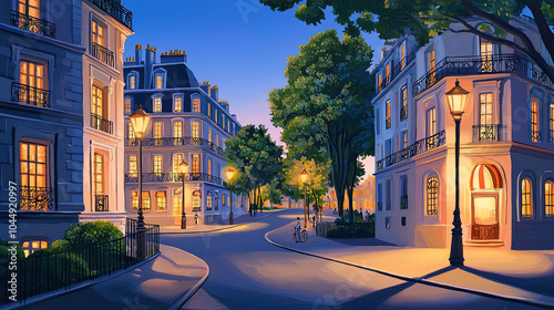 Fototapeta Naklejka Na Ścianę i Meble -  Impressionism painting, landscape of a street in Europe at night