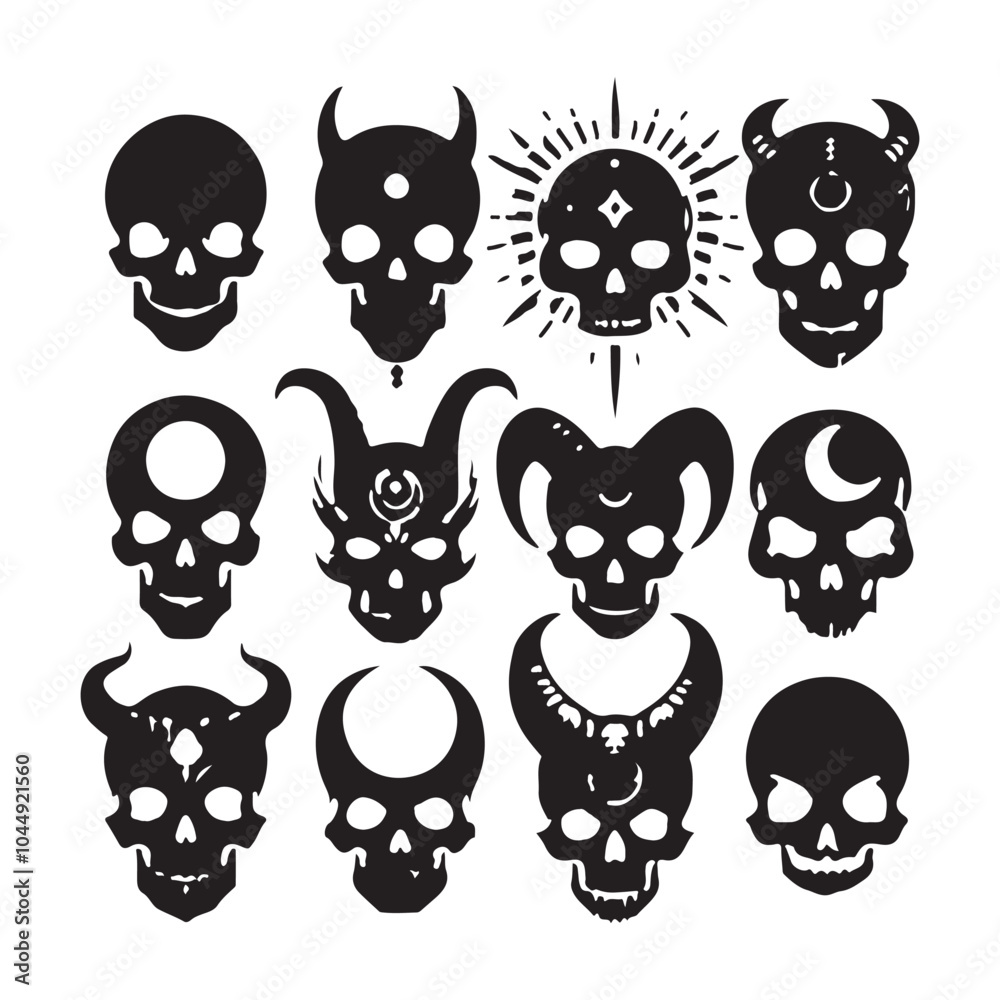 Fototapeta premium Set of skull silhouettes vector illustration