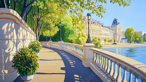 Fototapeta Naklejka Na Ścianę i Meble -  Impressionism painting, landscape of a street in Europe