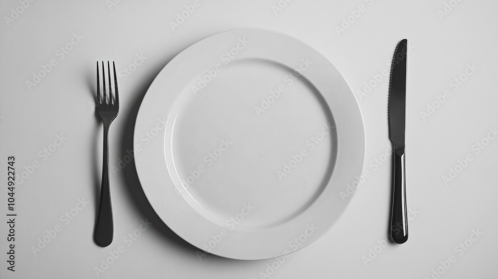 Empty plate with a fork and knife on either side. Empty plate with a fork and knife on either side.