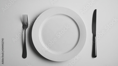 Empty plate with a fork and knife on either side.