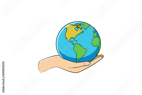 Hand holding planet earth | isolated vector silhouette illustration on white background