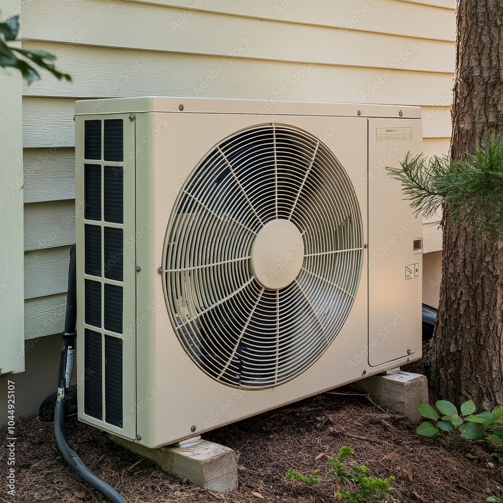 Outdoor Air Conditioner Unit Installed Outside Home Providing Cool Relief During Summer Outdoor Air Conditioner Unit Installed Outside Home Providing Cool Relief During Summer