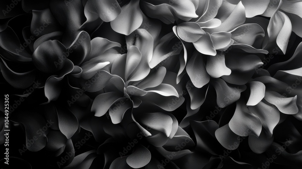 A stunning black and white close-up of layered petals, showcasing intricate textures and beautiful shapes. A stunning black and white close-up of layered petals, showcasing intricate textures and beautiful shapes.