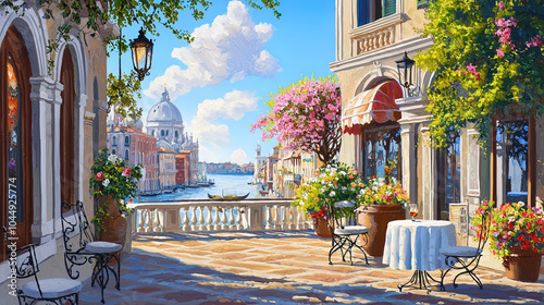 Fototapeta Naklejka Na Ścianę i Meble -  Impressionism painting, landscape of a street in Europe