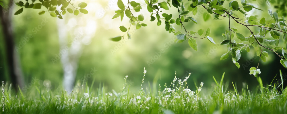 A lush green field with a tree in the background A lush green field with a tree in the background