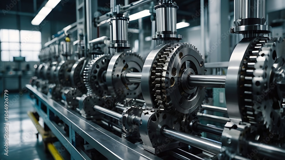 Close-up of Industrial Gears Rotating in a Factory Setting, Precise Mechanical Engineering Close-up of Industrial Gears Rotating in a Factory Setting, Precise Mechanical Engineering
