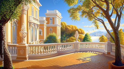 Fototapeta Naklejka Na Ścianę i Meble -  Impressionism painting, landscape of a street in Europe