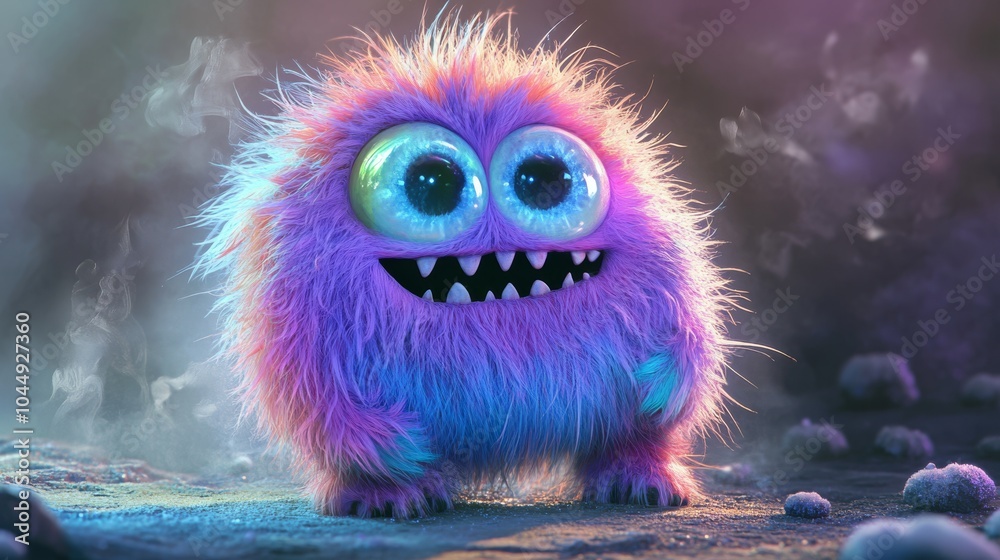 Naklejka premium A cute and fluffy monster that's full of joy.