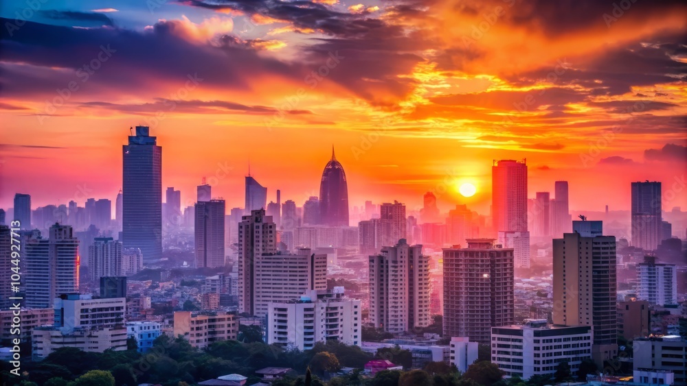 urban sunrise on the cityscape, relax morning over the building office downtown, simple atmosphere of peacefulness and majestic urban sunrise on the cityscape, relax morning over the building office downtown, simple atmosphere of peacefulness and majestic