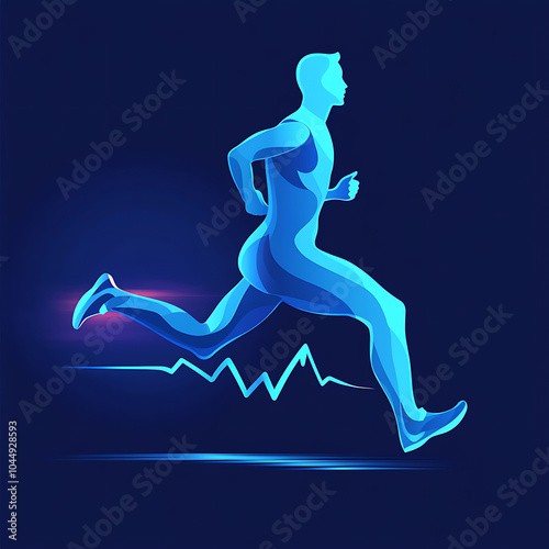 A visualisation of slim figure in running motion, showcasing dynamic movement and energy. blue tones and sleek design evoke sense of speed and vitality photo