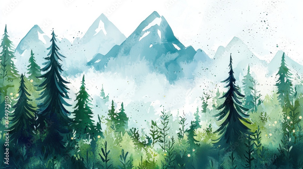 Fototapeta premium Ethereal Landscapes: A 4K Watercolor Wonderland