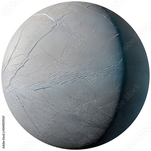 Frozen ice moon with smooth cracked surface, isolated on transparent background