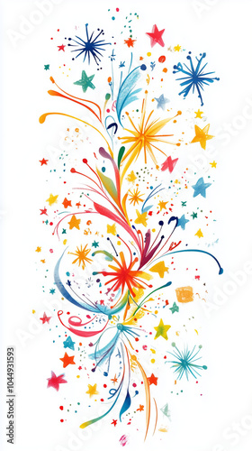 Colorful abstract fireworks and stars in celebration