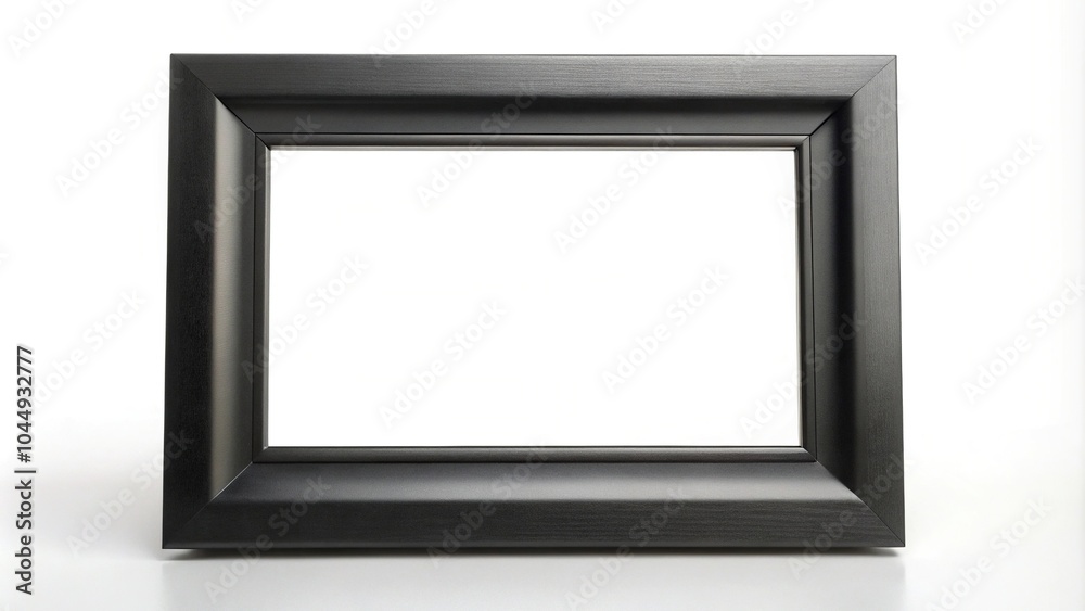 Fototapeta premium Sleek black frame on white background with copy space reflected