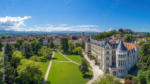 Pau Aerial Panoramic View: Exploring Historic Boulevard and Castle in France