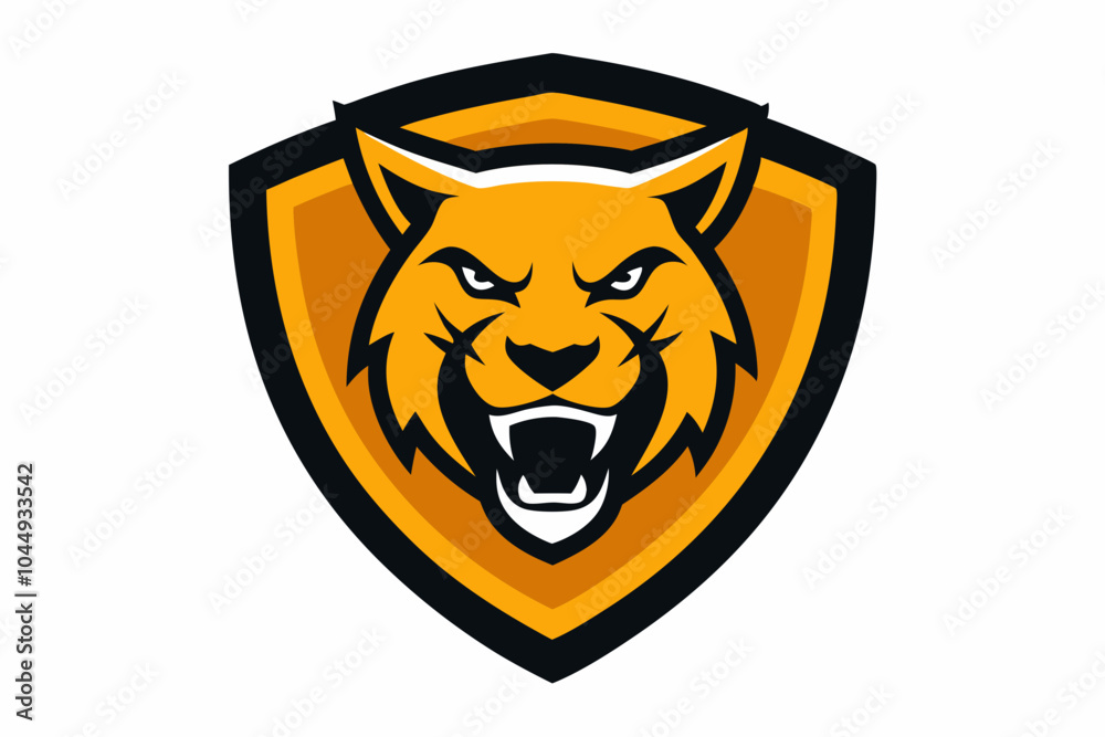 Angry tiger head mascot vector logo design vector illustration with shield on white Angry tiger head mascot vector logo design vector illustration with shield on white