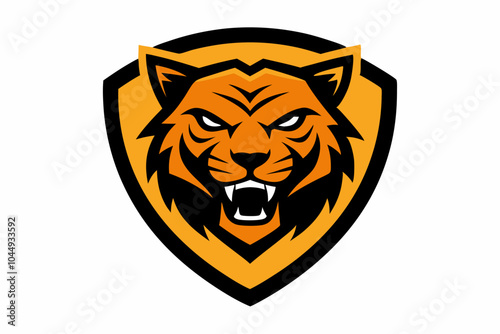 Angry tiger head mascot vector logo design vector illustration with shield on white