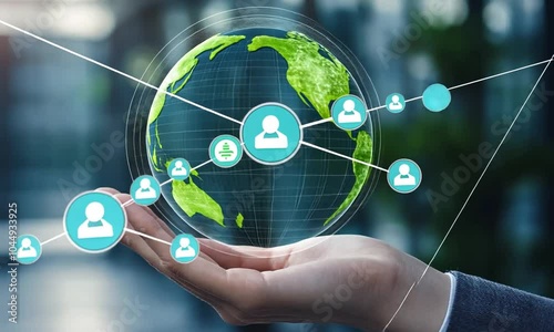 Hand holding a digital globe symbolizing global connectivity.