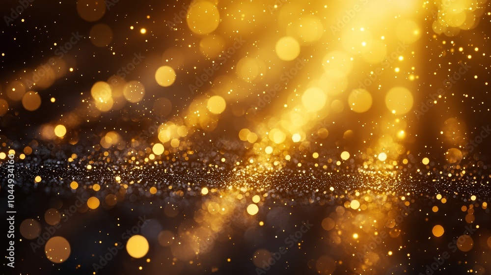 Close-up of scattered golden light particles in a dark space, sparkling with depth and mysterious allure Close-up of scattered golden light particles in a dark space, sparkling with depth and mysterious allure