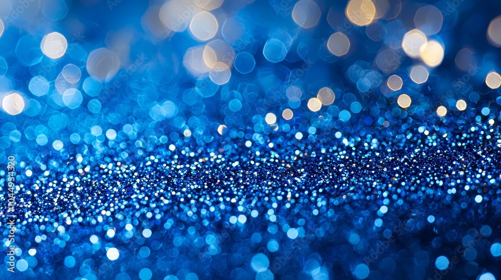 Close-up of shimmering blue glitter with soft bokeh lights, abstract Christmas holiday background, festive and elegant, blue glitter, Christmas background